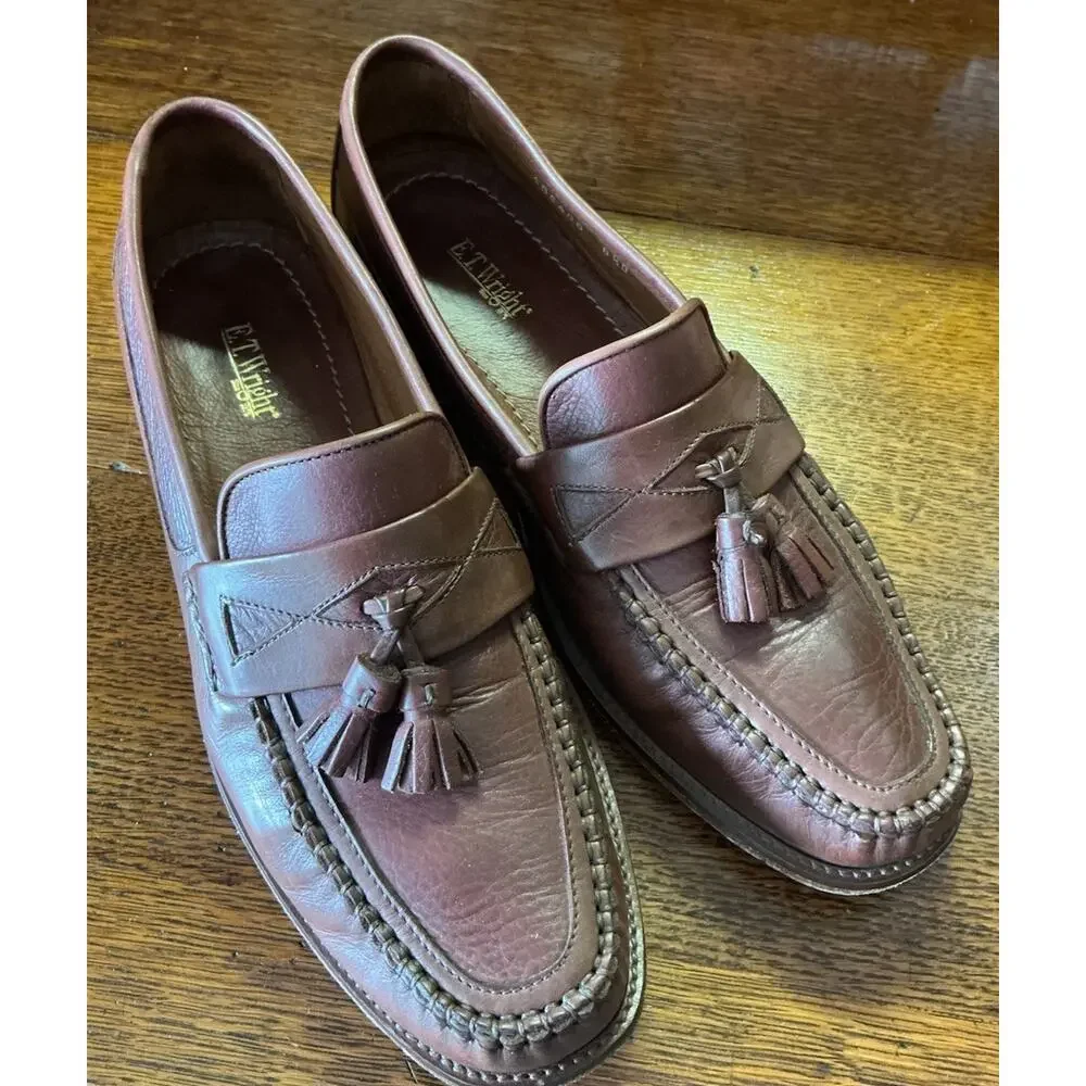 ET Wright brown leather tassel loafer dress shoe men’s size 8.5 Made In Italy